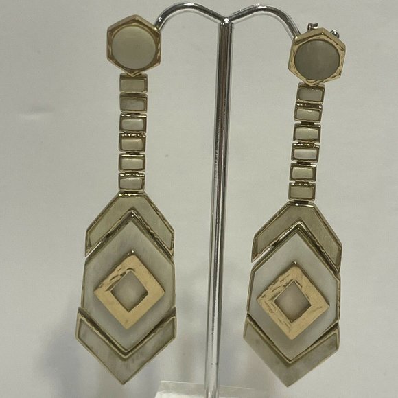 Akola gold tone horn drop Dangle statement earrings Elegant Boho Chevron - Picture 2 of 9